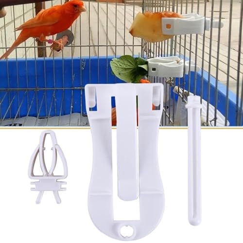 2 Pack Bird Cage Food Holder, Parrot Fruit Vegitable Bracket, Cuttlebone Holder with Perches Stand Plastic Bird Food Clip Birdcage Accessories