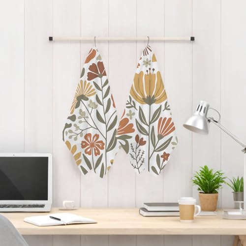 2 Pcs Boho Floral Kitchen Towels, Boho Vintage Flower Waffle Hand Towels | Absorbent Microfiber Dish Cloth Tea Towel for Kitchen Home Decor, Home Gifts for Women Mom Grandma 24x14 Inch - color: Multi 1371
