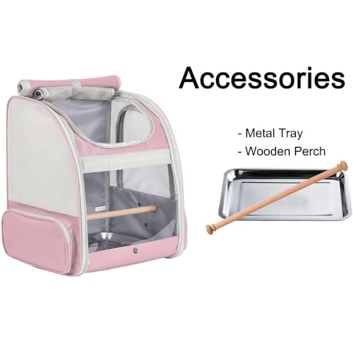 Bird Carrier Backpack with Wooden Stand Perch, Vented and Breathable Bag to Carry Parakeet Cockatiel Conure Parrot (Pink, Bird Backpack) - color: Pink