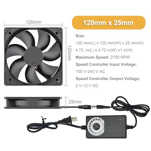 Computer Fan with AC Plug 120mm 12V DC Brushless Cooling Fan | AC 100V-240V Speed Control, for Cabinet Case Chassis Server Workstation Amplifier Xbox Pet Box Greenhouse Cooling - style: 4.72inx1in