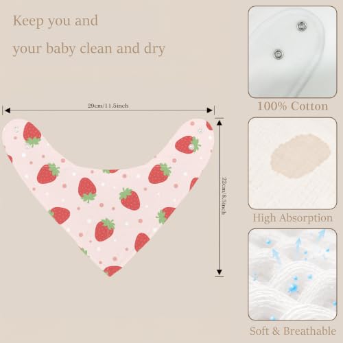 Baby Organic Cotton Teething Cloth Newborn Baby Burp Cloth Bandana Drool Cloth for Drooling Cotton Baby Gifts - color: Strawberry