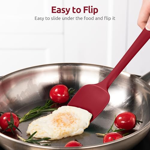 U-Taste 600ºF Heat Resistant 13.6in Long Solid & Slotted Silicone Turner and 600ºF Heat Resistat Silicone Flexible Baking Spoon Spatula & Cooking Scoop Spoonula (Red)