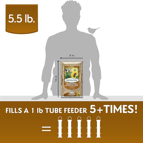 Morning Song Sunflower Hearts & Chips Wild Bird Food, No Mess Sunflower Seeds for Birds, 5.5-Pound Bag (Pack of 8) - size: 5.5 Pound (Pack of 8), style: 5.5 Pounds (Hearts & Chips)