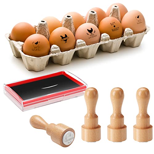 Nuanchu 4 Pcs Egg Stamp Rubber Stamp Wooden Chicken Label,Stylish Style