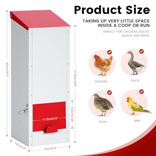 8Lbs Metal Chicken Feeder with Lockable Feed Door | Quail Feeders No Waste, Wall Mounted Poultry Feeder, Gravity Fed, Galvanized Steel Material, for Chicken Coop