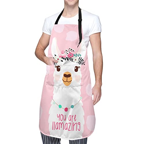 Apron Adjustable Bib Aprons for Men Women Chef Kitchen Cooking Bbq Grilling - color: Cute Llama Alpaca