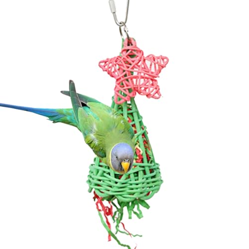 Foraging Toys with Extra Shredded Paper, Parakeet Chewing Hanging Toy, Bird Cage Accessories for Conure Cockatiel Budgies Lovebird Parrotlet - color: GREEN CONE