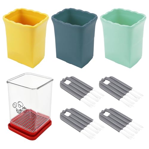 8PCS Cup Slicer Set - Fruit Vegetable Cutter for Strawberry, Banana, Egg, Mushroom - Handheld Kitchen Slicer with Cleaning Brushes, Stainless Steel PP Safe Material (Multi-Color)