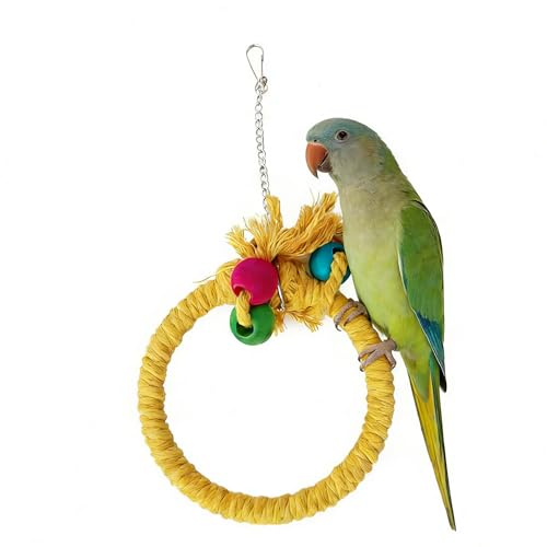 Colorful Circular Bird Swing,Bird Rope Chewing Toys Parrot Cage Bite Toys (Large Round Yellow) - color: Large Round Yellow