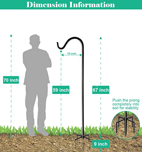 76 Inch Outdoor Shepherds Hook with 5 Prong Base for Birdfeeders | Adjustable Bird Feeder Pole Hanger for Hanging Outside Birdfeeders, Plant Baskets, Lanterns, Wedding Decor - size: 76in-1pcs