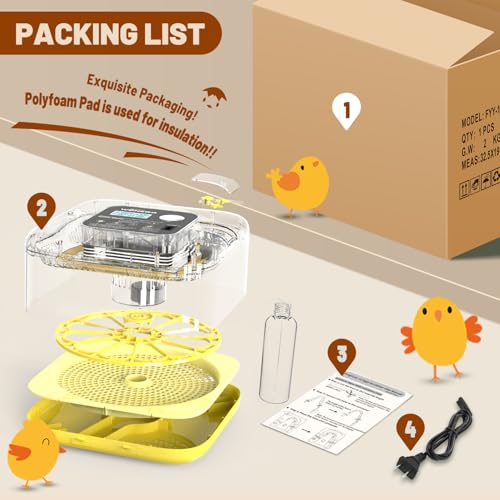 Incubator for Hatching Eggs, 12 Eggs Incubator with Automatic Egg Turning, Temperature & Humidity Control, LED Egg Candler, Incubation Days Display, for Chicken, Duck, Quail, Parrot Bird Eggs