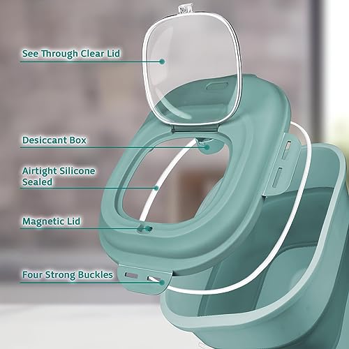Rice Storage Bin Cereal Containers, 13-50lb Collapsible Rice Container Dispenser with Transparent Lid, Rolling Wheels, Measuring Cup and Scoop, Airtight Dog Cat Pet Food Storage Container Green - color: Green