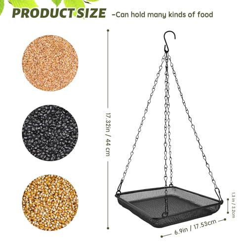 Hanging Bird Feeder Tray Metal Mesh Platform Seed Feeder with Durable Chains for Outdoors Garden Great for Attracting Birds (2 Pack) - size: 6.9"*6.9"-2pack
