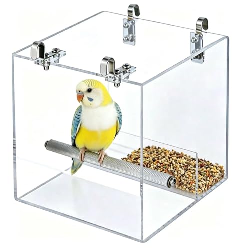 Automatic Acrylic Bird Feeder No Mess Bird Feeder Cage for Small Birds | Automatic Bird Feeder for Cage, Suitable for Parrots Canary Parakeet Budgerigar Crested Myna Cockatiel - size: L: 6.2" x 6.3" x 6.3"