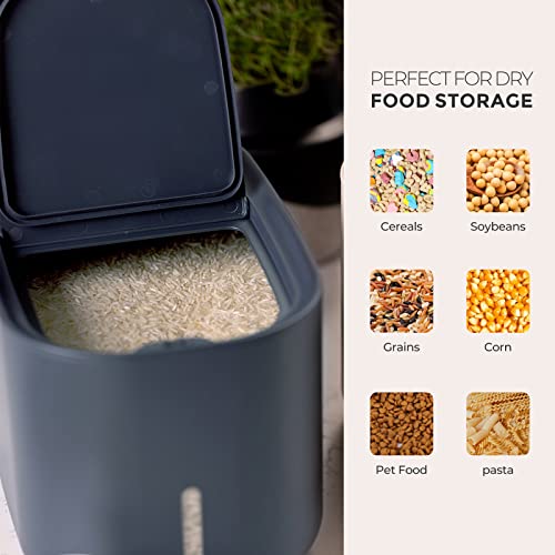 Zuutii Rice Storage Container, Dry Food Bin, Pet Dog Cat Dispenser, 6.9Qt Large Bin with Lid & Measuring Cup, Airtight Silicone Sealed Moisture Proof, for Grain Cereal Soybean Corn (DarkGray) (ZTFC) - color: DarkGray