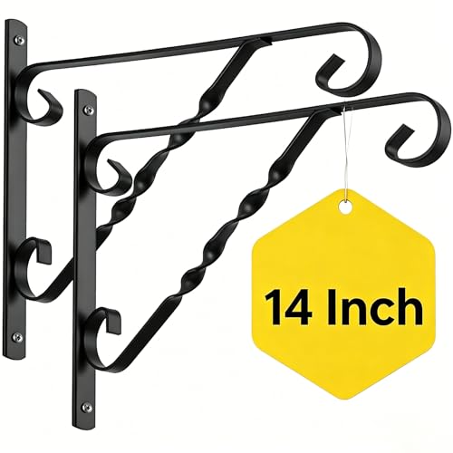 AMAGABELI GARDEN & HOME 2 Pack Hanging Plant Brackets Outdoor 14" Metal Fence Wall Plant Hanger Hooks for Hanging Flower Bird Feeders Lanterns Wind Chimes Rust-Resistant Black - size: 14 Inch, style: 2-Pack Twist Hook 1