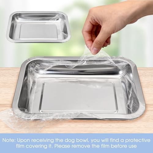 Fhiny 4 PCS Stainless Steel Dog Bowls, Metal Shallow Puppy Bowls 10"×7.5" Indoor & Outdoor Universal Dog Food Plate Whisker Fatigue Friendly Cat Dishes Easy to Clean for Puppy Kitten Doggy 1.2" H