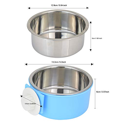 Crate Dog Bowl Removable Stainless Steel Water Food Feeder Bowls Cage Coop Cup for Cat Puppy Bird Pets - color: Blue, size: Small