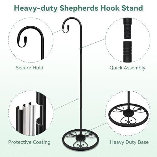63" Adjustable Shepherds Hooks Stand for Wind Chimes, Hummingbird Feeders, Lanterns, Hanging Plant Stand Indoor Outdoor Patio Garden