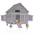 Aivituvin 63.7" Large Chicken Coop on Wheels – Movable Wooden Hen House for 3-6 Chickens with 2 Nesting Boxes, Removable Tray & Raised Design for Better Poultry Care - size: 67.3"L x 40.0"W x 49.8"H