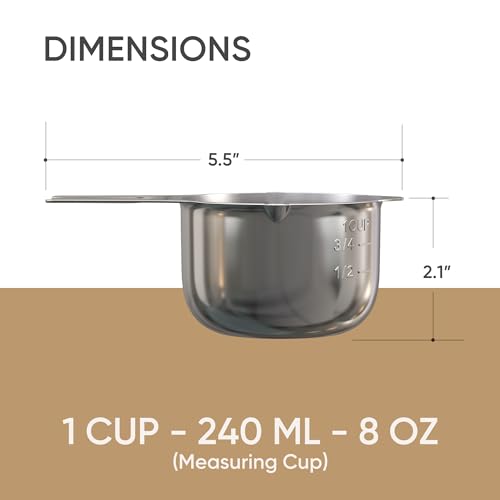 Color Up 1 Cup Measuring Cup (240 ml) – Premium Chrome Stainless Steel, Accurate for Wet & Dry Ingredients, Embossed Markings, Easy-Pour Spouts, Dishwasher-Safe, Kitchen Essential - size: 1 Cup (240 ml) Chrome