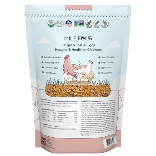 Mile Four Organic Chicken Feed, Layer Whole Grain, Non-GMO, US Grown 2 lbs | 16% Protein; Corn & Soy-Free; USA Grown; Non-Medicated; No Fillers or Additives; Supports Egg Production; Family Farm Sourced - size: 2 Pound (Pack of 1), style: Whole Grain