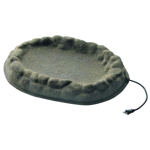 Farm Innovators Heated Bird Bath, Four Seasons Outdoor Decor Shallow Bath Tray for Birds - Backyard & Garden Birdbath with Sand Coated Design | Thermostatically controlled sand-coated oasis with enclosed heating element, cord tucks away for year-round use