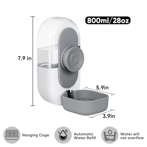 Lemtrflo 28oz Rabbit Water Bottle Dispenser, Bunny Cage Water Bowl | Suitable for Rabbits, Guinea Pigs, Ferrets, and Other Small Pets - color: Gray