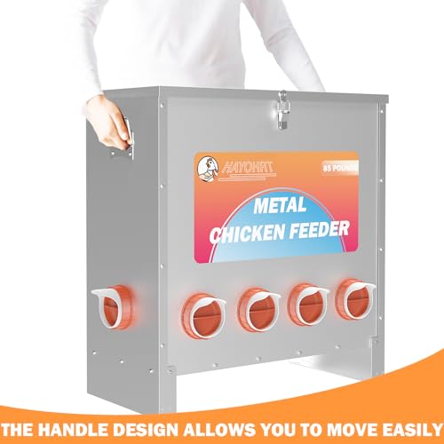 HAYOHRT 85-120LBS Capacity Chicken Feeder No Waste 10-Ports Automatic Large Poultry Feeder with Latch & Handle for Chickens Bantams Pheasants Poultry Coop Weatherproof - size: 10 Ports - 85-120 lBS