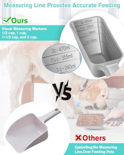 2 Cup Dog Food Scoop(2 Pack), Plastic Pet Food Scoop with Measuring Lines for Accurate Pet Food Portions,Dishwasher Safe (Gray) - color: Gray
