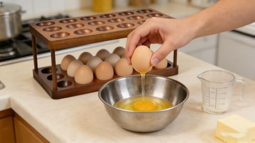 Acacia Wooden Double Layer Egg Holder, 36 Capacity Farmhouse Kitchen 2 Tier Fresh Egg Storage Rack Basket, Deviled Eggs Plates Eggs Tray Organizer for Countertop