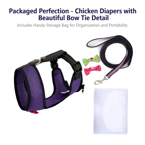 Chicken Harness Hen Size with 5.5ft Matching Leash – Adjustable, Resilient, Comfortable, Breathable, Large Size, Suitable for Chicken Weighing About 6.6 Pound,Purple - color: Purple, size: Large