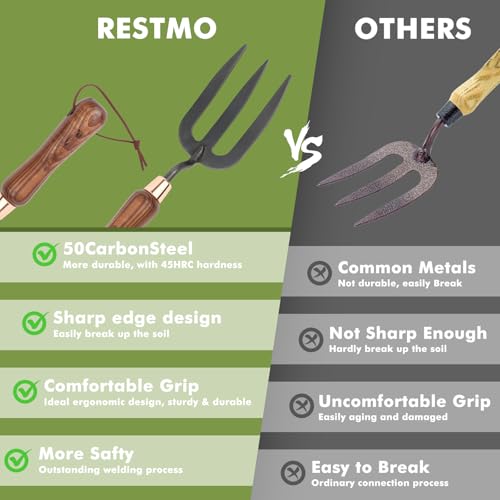 RESTMO Garden Hand Fork, Weeding, Planting, Cultivating, Brown | Heavy duty thickened hand weeding fork. For planting, removing plants, turning soil, weeding, cultivating. - size: Gardening Hand Fork