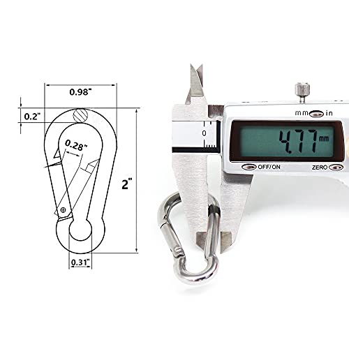 3.15 Inches 4 Inches Stainless Steel Carabiner for Gym Equipment Connection, EFFIET Heavy Duty Spring Snap Hook Clips Buckle for Gym Exercise, Punching Bags, Hiking, Camping