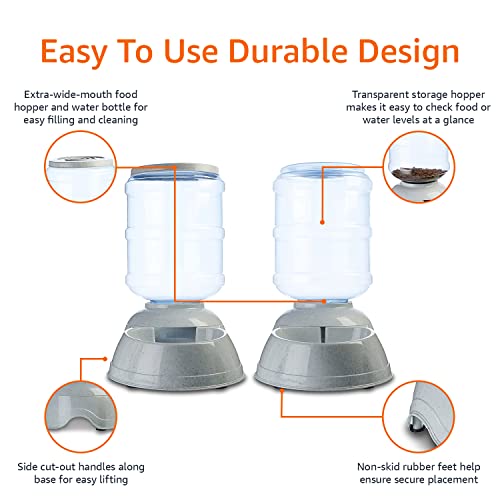 Amazon Basics Large Capacity Automatic Pet Water Dispenser and Gravity Feeder Set, Easy to Clean, 456.6fl.oz Food, 382.1fl.oz Water, Pack of 2 - size: Large, style: Waterer + Feeder