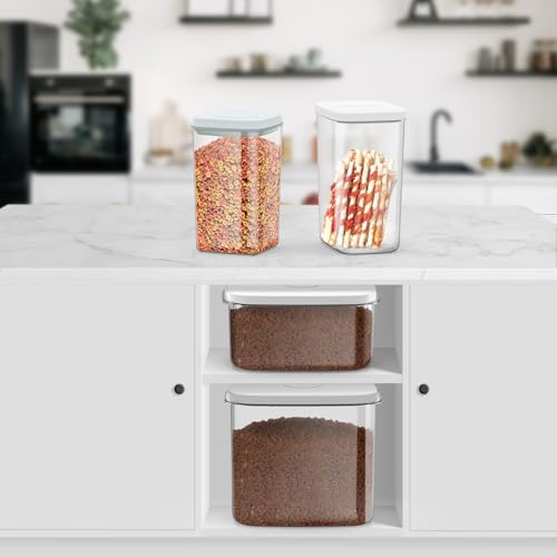 LEAWALK 4.2Qt 2Pack Airtight Dog Cat Food Storage Container and Dog Treat Containers BPA-Free, PET Clear Stackable Pet Storage Bin, 1 Cup Scoop, 1 Sponge cleaning brush, Pop Top, With handle (Grey) - color: Grey（4.2Qt-2Pack)