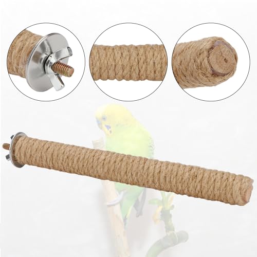Hypeety Bird Perch Stand Natural Wood Parrot Hemp Rope Perch for Birdcage | Natural wood chewable stand, cage accessories toy, for macaws/cockatoos/african greys/budgies/parakeets, 2pcs, 11.81''/30cm