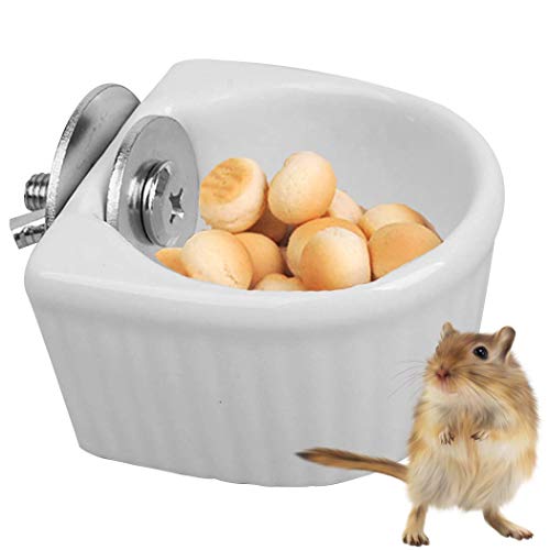 Small Animals Bowl, Detachable Cage Feeder Pet Ceramic Water & Food Feeder, Small Animal Supplies for Rabbit Parrot Squirrels Chinchilla Hamster Ferret (White, S) - size: S