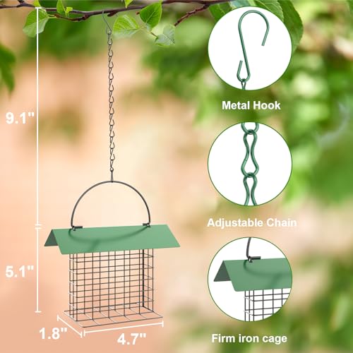 Bird Feeder for Outdoors, Squirrel Proof Suet Feeder for Outside Hanging | Adjustable Chain Hanging for Garden Yard Outside - Suet Cake Feeders Squirrel Proof Birdfeeder