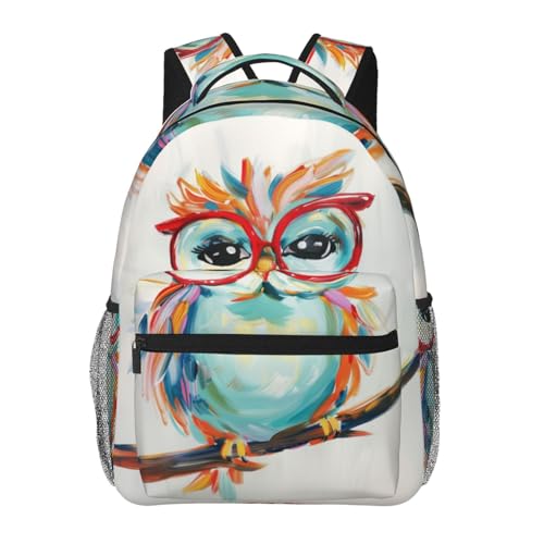 Colorful Owl Backpack for Women Teen Girls School Laptop College Artistic Big Glasses Owls Backpacks for Gifts Travel Hiking Work Camping, Polyester Lightweight Aesthetic Bookbag Back Pack - color: Owl07