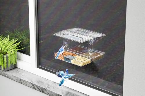 Acrylcc Window Bird Feeders with Strong Suction Cups for Window Viewing and Balcony,See Through Wild Birdfeeder with Bath and Water Combo,Clear Windows Bird Feeder for Cats,Kids,Birds Lover Gifts