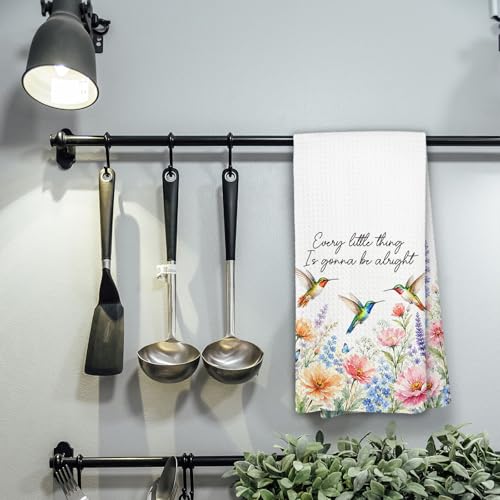 Inspirational Hummingbird Floral Kitchen Towels, Inspirational Gifts for Women, Every Little Thing is Gonna Be Alright Motivational Hand Towels of Bathroom, Hummingbird Gifts for Women - color: Hummingbird