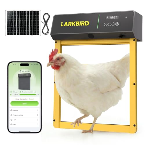 Larkbird Upgraded Automatic Chicken Coop Door Solar Powered, Yellow | Auto Chicken Door with Bluetooth App Control, Custom Audio Recording, Timer & Light Sensor, Anti-Pinch Design - color: Yellow
