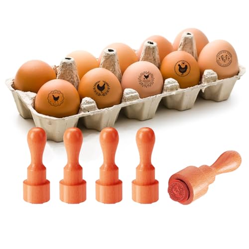 AHANDMAKER 5 Styles Fresh Egg Stamp Mini Round Cartoon Hen and Rice Straw Stamps Wooden Egg Stamp Decorative Hen Label Stamps for Egg Famers and Owners, Farm Supplies Card Making(No Ink Include) - style: Hen