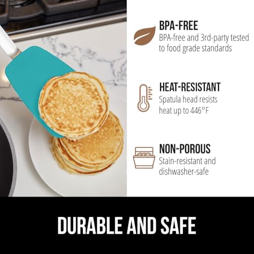 GORILLA GRIP BPA-Free Silicone Spatula for Non Stick Frying Pan, Heat Resistant Flexible Head, Patented Comfortable Rubber Handle, Non-Scratch Kitchen Turner, Flip Burgers, Pancakes, 11.6 in Turquoise - color: Turquoise