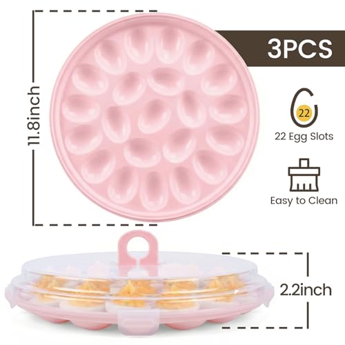 HANSGO Deviled Egg Containers with Lid, 3 PCS Deviled Egg Platter Carrier | Deviled Egg Trays with 66 Slots for Party, Home Kitchen, Easter, Thanksgiving and Other Festival, Pink - color: 3pcs Pink