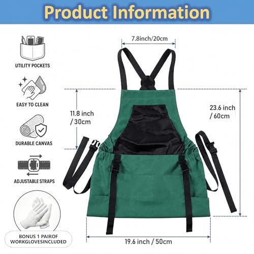 Garden Apron,Harvest Aprons with Drawstring Bag and Pockets for Women and Men,Canvas Fruit Picking Apron