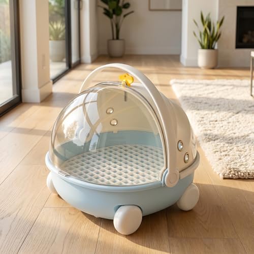 Transparent Portable Pet Carrier, View Hamster Cage & Parrot Travel Carrier with Lockable Top, Breathable Small Animal Carry House for Birds, Hamsters, Dwarf Rabbits