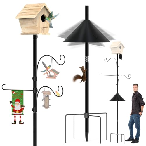 Bird Feeder Pole 118 Inch Outdoor Bird House Mount Kit | Easy bolt assembly without extra hardware,Squirrel Proof Baffle,Heavy duty sturdy metal structure - color: Black-U
