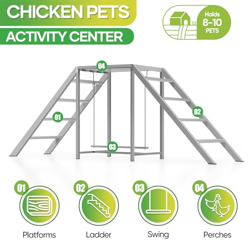 Chicken Coop Perches with Swing, Chicken Roosting Bars, Chicken Run Accessories Toy, Wooden Chicken Ladder for Pet's Healthy & Happy, Sturdy and Easy to Clean, Suitable for Backyard Farm,Gray